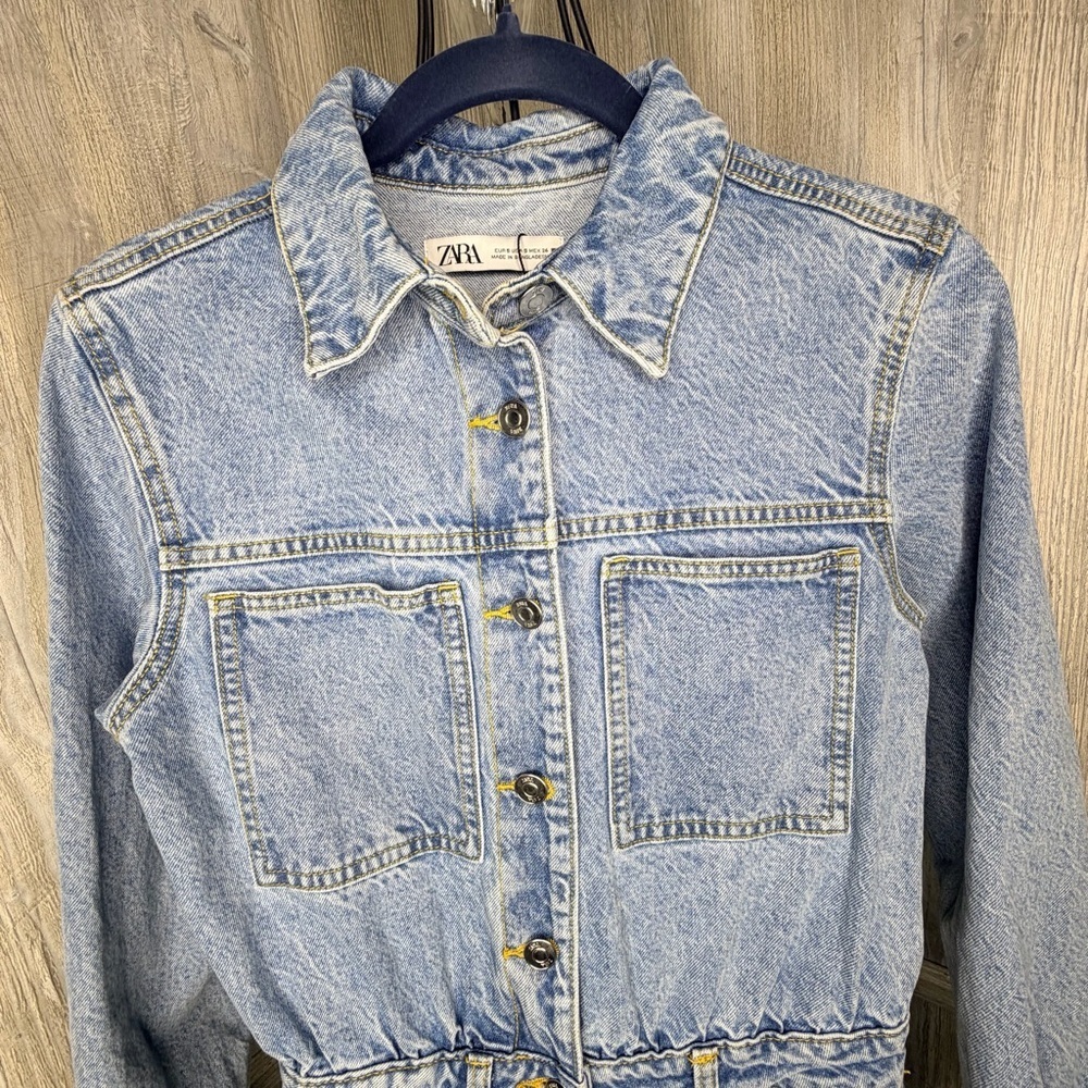 Zara Light Blue Denim Jumpsuit - Picture 3 of 8